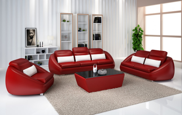 Luxus Miwwelen Sofagarnitur Canapé Sofa Polster 3+2 Rout Sëtzpolster Grupp