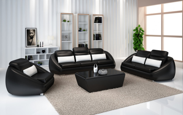 Luxus Miwwelen Sofagarnitur Canapé Sofa Polster 3+2 Rout Sëtzpolster Grupp