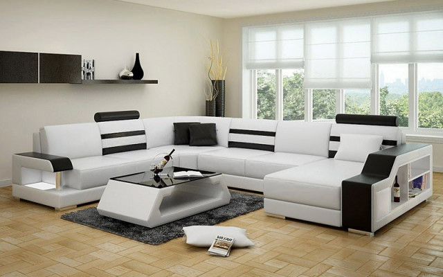 Sofa L-Form Ledersofa Couch Wunnlandschaft Garnitur Design Ecksofa
