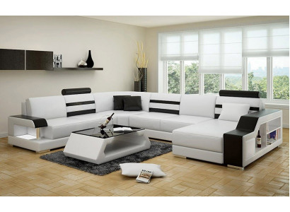 Sofa L-Form Ledersofa Couch Wunnlandschaft Garnitur Design Ecksofa