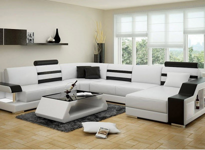 Sofa L-Form Ledersofa Couch Wunnlandschaft Garnitur Design Ecksofa