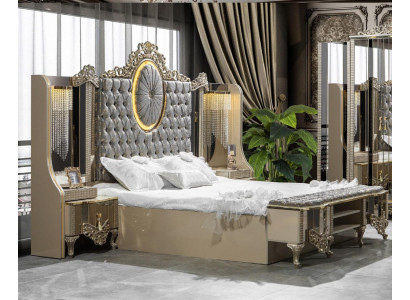 Luxus Garnitur Schlofzëmmer Duebel Bett Klassesch Beige Set 3tlg. Nei