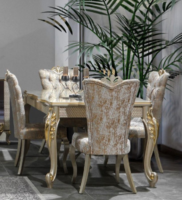 Iessgefill Luxus Iessgruppe Iesszëmmer Iessdësch Still Beige Set Holz 5tlg