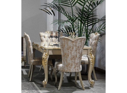 Iessgefill Luxus Iessgruppe Iesszëmmer Iessdësch Still Beige Set Holz 5tlg