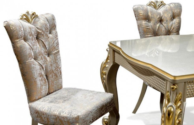Iessgefill Luxus Iessgruppe Iesszëmmer Iessdësch Still Beige Set Holz 5tlg