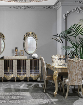 Iessgefill Luxus Iessgruppe Iesszëmmer Iessdësch Still Beige Set Holz 5tlg