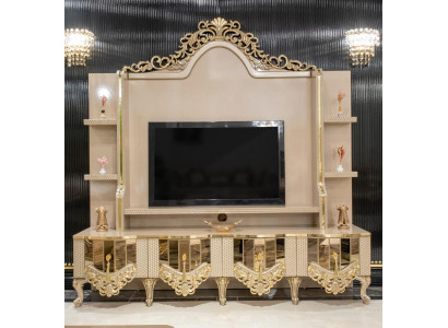 Luxus Wunnwand TV-Ständer RTV Lowboard Holz Wunnzëmmer Beige Miwwelen Sideboard