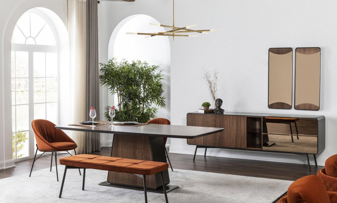 Iessgrupp Iesszëmmer Iessdësch Still Kommodenset 10 Deeler Holz Braun Nei