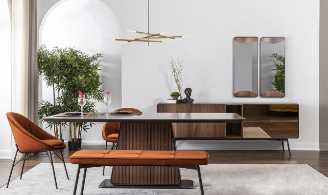 Iessgrupp Iesszëmmer Iessdësch Still Kommodenset 10 Deeler Holz Braun Nei