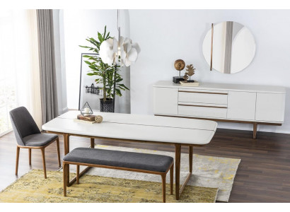 Iessdësch-Eck Iessgrupp Iesszëmmer Iessdësch Still Sideboard 10-Deel Holz Wäiss