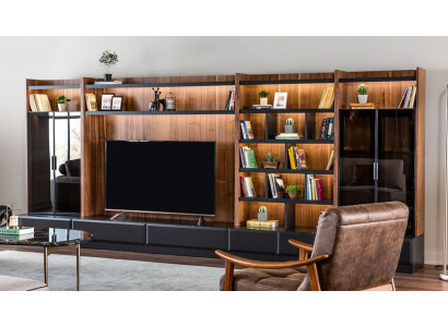 Wunnwand TV Miwwel Schranken Wunnzëmmer Vitrinn Modern Holz Brong
