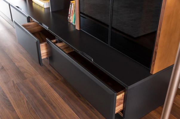 Wunnwand TV Miwwel Schranken Wunnzëmmer Vitrinn Modern Holz Brong