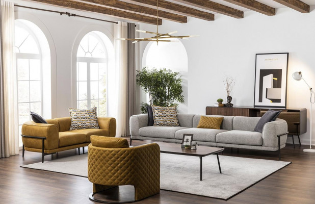 Sofa-Garnitur Sofas Kënschtlederen Sofa 321 Sëtz Modern Giel Fauteuil Set