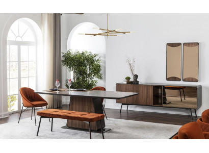 Iessgrupp Iesssall Iessdësch Dësch Still Set 7 Deeler Holz Brong Nei