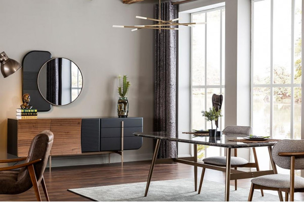 Iessdësch Iessgrupp Iesszëmmer Still Iesskichen Set 5-tlg Marmor Schwaarz