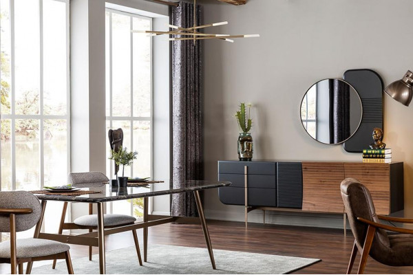 Iessdësch Iessgrupp Iesszëmmer Still Sideboard Set 7tlg Marmer Schwaarz