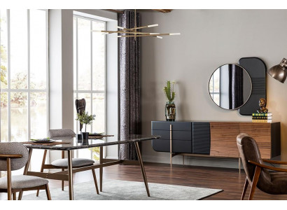 Iessdësch Iessgrupp Iesszëmmer Still Sideboard Set 7tlg Marmer Schwaarz