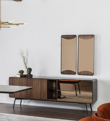 Sideboard Kommod Anrichte Spigel Holz Modern Braun Set Garnitur