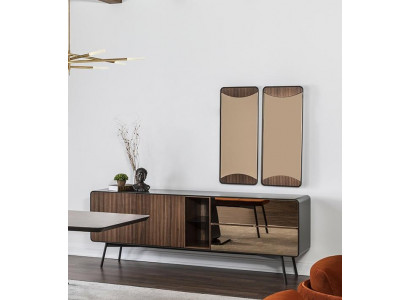 Sideboard Kommod Anrichte Spigel Holz Modern Braun Set Garnitur