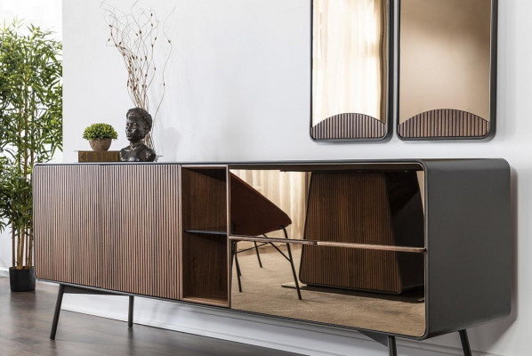 Sideboard Kommod Anrichte Spigel Holz Modern Braun Set Garnitur