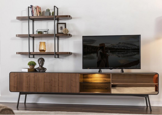 rtv Lowboard Fernsehstänner Regal Säitendësch Wunnzëmmer Holz brong Modern