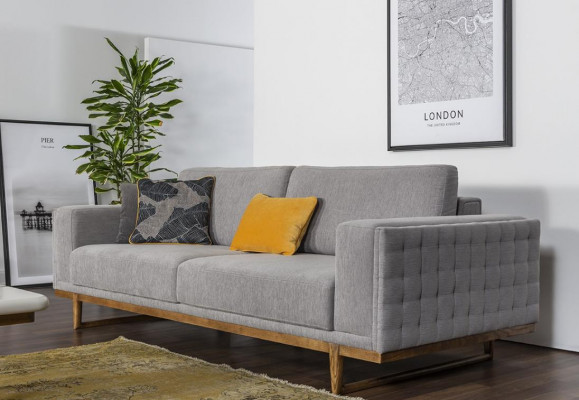 Dräisëtzer Sofa 3 Sëtzer Stoffsoda Sofas Modern Grau Stoff Couch Nei