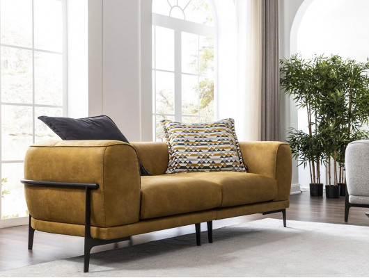 Modern Zweesëtzeger Sofa 2 Sëtz Sofas Modern Giel Konschtlieder Couch Design