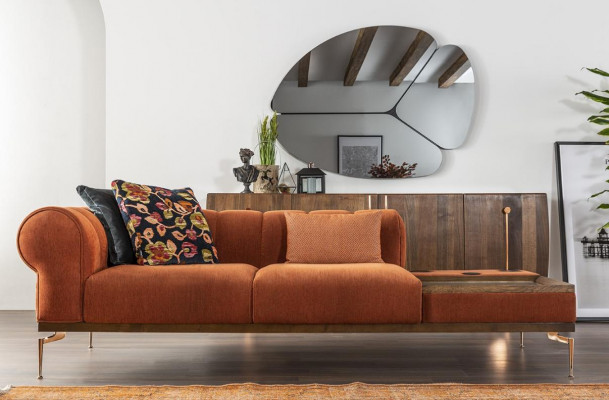 Zwee-Sëtz Sofa 2 Sëtzer Stoffs-Sofa Sofas Modern Stoff Orange 234cm