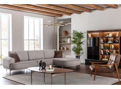 Stoffsofa Ecksofa L-Form Sofa Stoff Sofae Grau Modern Wunnzëmmer Miwwelen