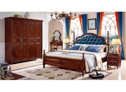 Schlofzëmmer Set 4 stk Klassesch Bett +2x Nuetsdëscher Kleederschaf