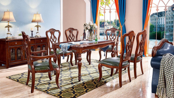 Komplett Set Iessdësch + 6 Still Iesszëmmer Set Iess Grupp Holz Dësch Dëscher 7 Stéck