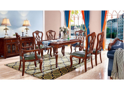 Komplett Set Iessdësch + 6 Still Iesszëmmer Set Iess Grupp Holz Dësch Dëscher 7 Stéck