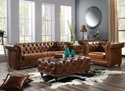 Vintage Chesterfield Canapé-Set Couch Polster Sofa Lieder 3+1 Sëtzer Set 2tlg.