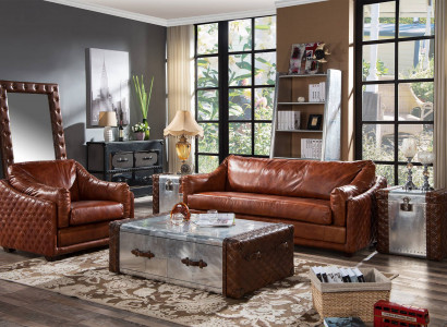 Chesterfield Canapé 3 Sëtzer Chesterfield Braun Vintage Lieder Miwwelen Stil Dräisëtzer