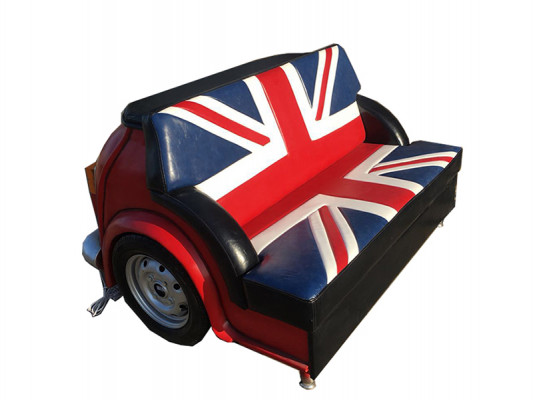 Retro Union Jack Sofa Auto Miwwel Garage Auto Sofa Canapé Couch Polster Zweepëtzer