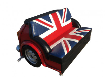 Retro Union Jack Sofa Auto Miwwel Garage Auto Sofa Canapé Couch Polster Zweepëtzer