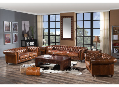 Design Club Lounge 4 Sëtzer Canapé Liederkanapee Drësëtzer Vintage Lieder Chesterfield