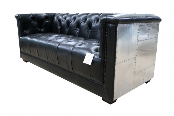 Chesterfield Sofa 3-Sëtz Vintage Flieger Fliger Echtlieder Aluminium Sofas