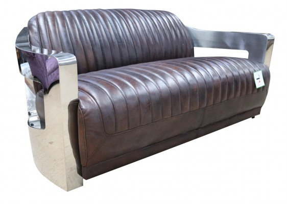 Vintage Ledersofa Aluminium Couche Couch Dräisëtzer Echtlieder Couchen Couch Sëlwer