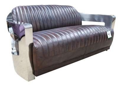 Vintage Ledersofa Aluminium Couche Couch Dräisëtzer Echtlieder Couchen Couch Sëlwer