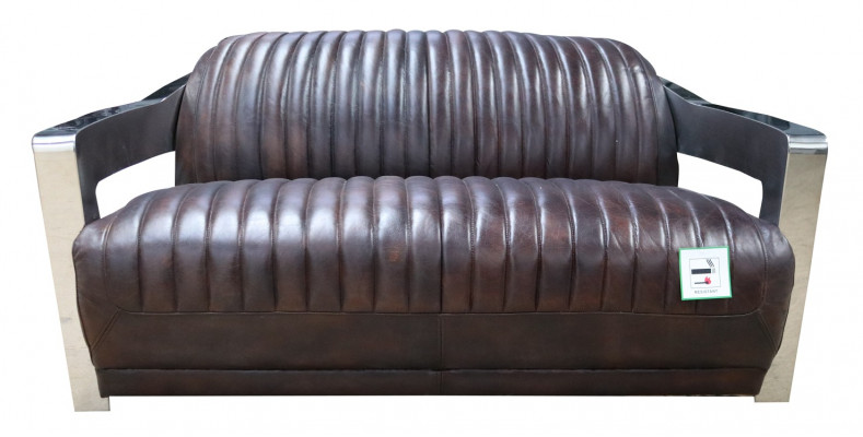 Vintage Ledersofa Aluminium Couche Couch Dräisëtzer Echtlieder Couchen Couch Sëlwer