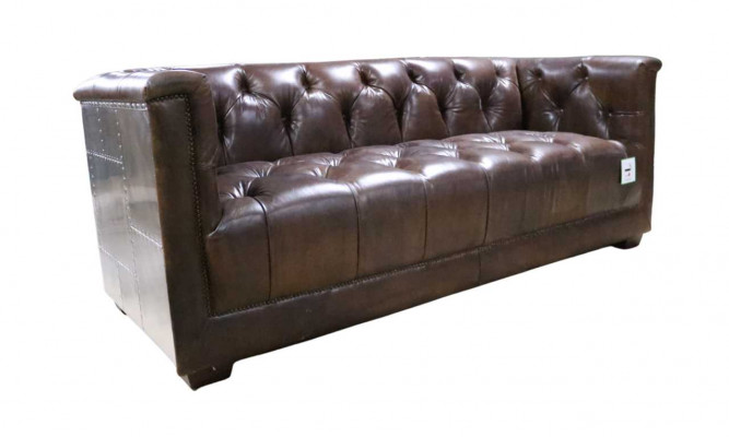 Canapé 3 Plazen Chesterfield 3-Plazen Vintage Brongt Shabby Ledercanapé