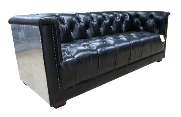Chesterfield Sofa 3-Sëtz Vintage Flieger Fliger Echtlieder Aluminium Sofas