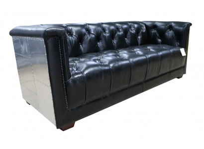 Chesterfield Sofa 3-Sëtz Vintage Flieger Fliger Echtlieder Aluminium Sofas