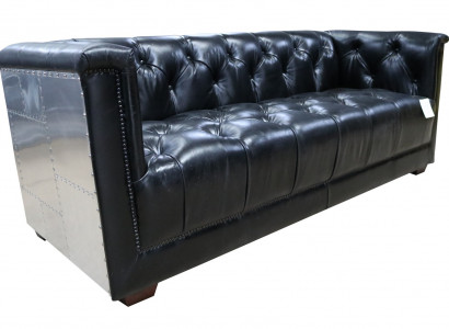 Chesterfield Sofa 3-Sëtz Vintage Flieger Fliger Echtlieder Aluminium Sofas