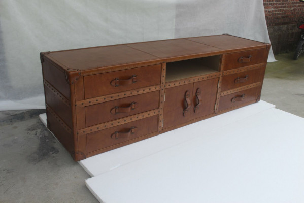 Vintage Kommode Säitendësch Lieder TV Lowboard Truh Alen Look Stil Koffer Dësch