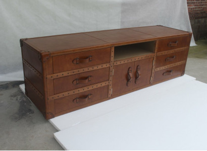 Vintage Kommode Säitendësch Lieder TV Lowboard Truh Alen Look Stil Koffer Dësch