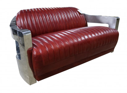 Vintage Sofa 2-Sëtzer Ledersofa Retro Miwwelen Sofa Canapé Polstersëtz Zweisëtzer Neit