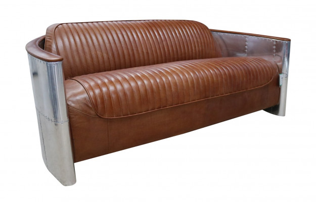 Design Club 3 Sëtzer Sofa Ledersofa Dräisëtzer Vintage Lieder Aluminium Couchen