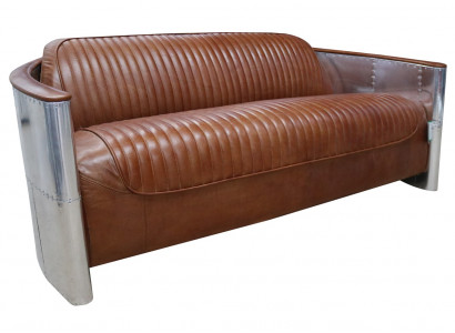 Design Club 3 Sëtzer Sofa Ledersofa Dräisëtzer Vintage Lieder Aluminium Couchen
